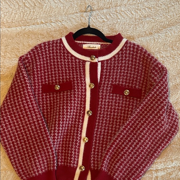 Red and White Women's Sweater - Picture 2 of 8